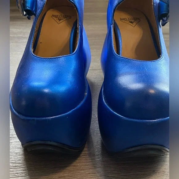 John Fluevog Blue Metallic Kool Platform Mary Janes Women’s size 8 - Picture 5 of 8